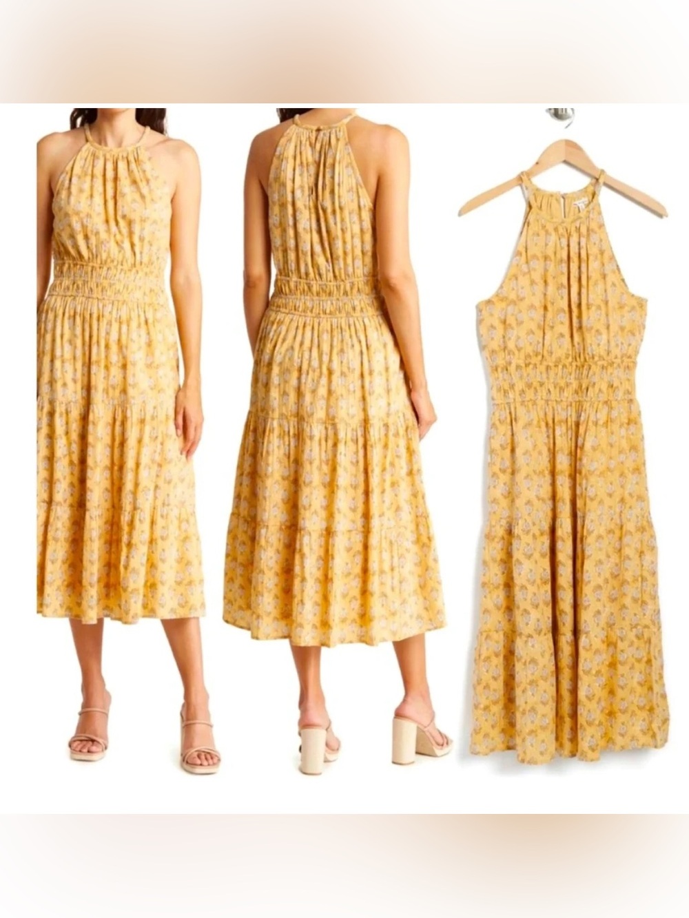 NEW Anthropologie dRA Los Angeles Yellow Metallic Halter Maxi Dress Size Small